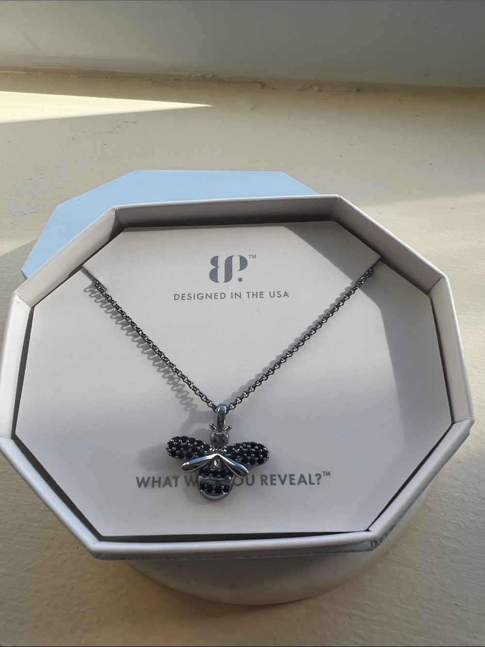 Bp hematite black onyx bee 🐝 Pendant Necklace in Black Crystal